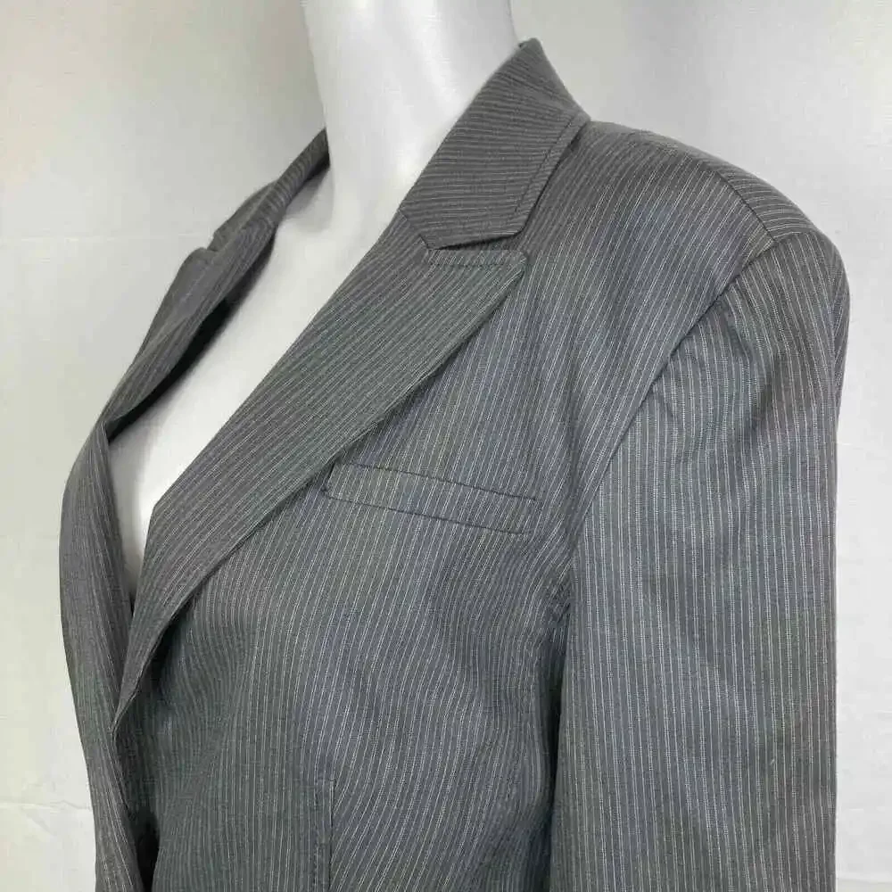 Banana‎ Republic Blazer Womens Sz 12P Petite Gray Stripe Cotton Jacket Stretch